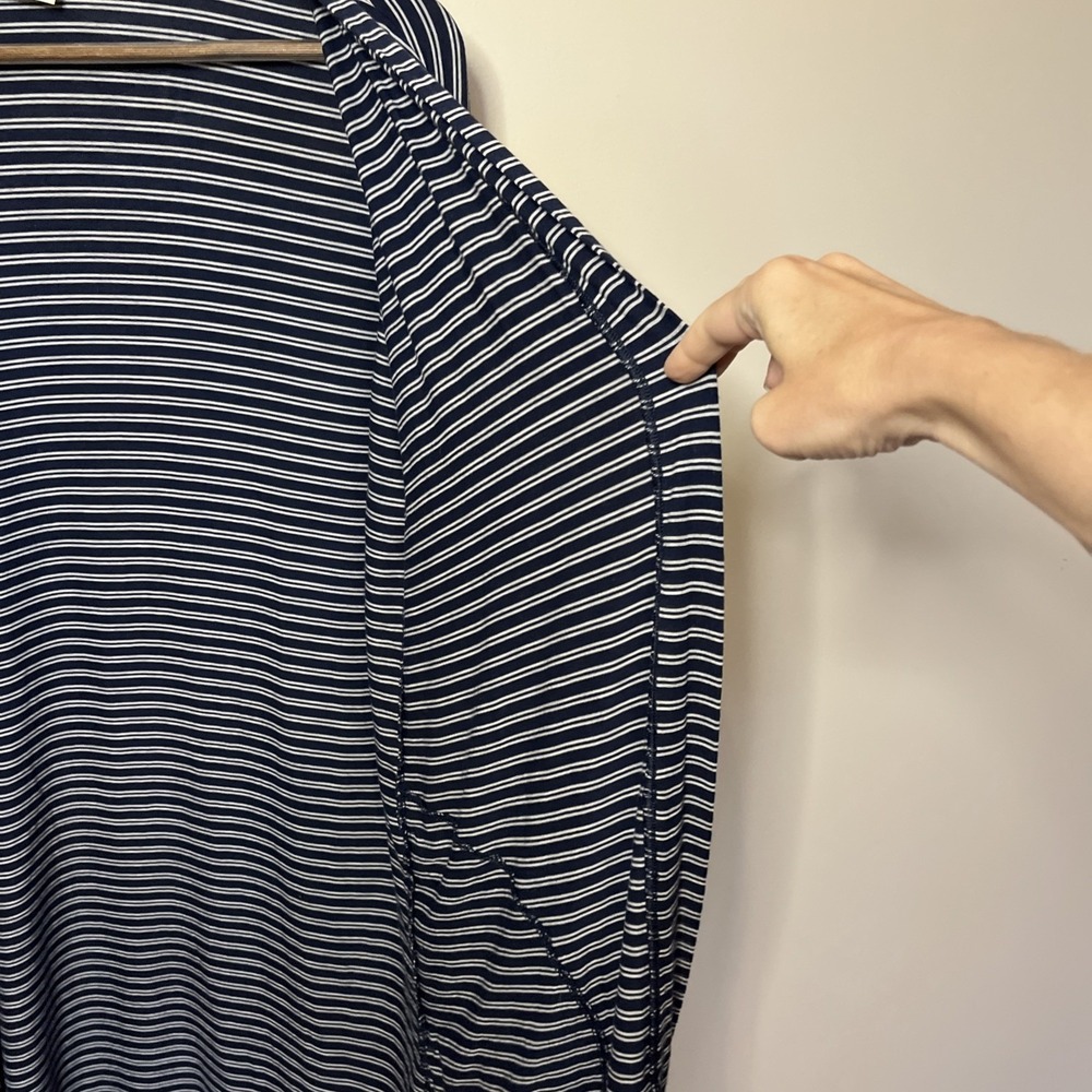 Soma Women Open Front Cardigan Navy White Stripe Jersey Knit Pockets Small - Picture 7 of 11